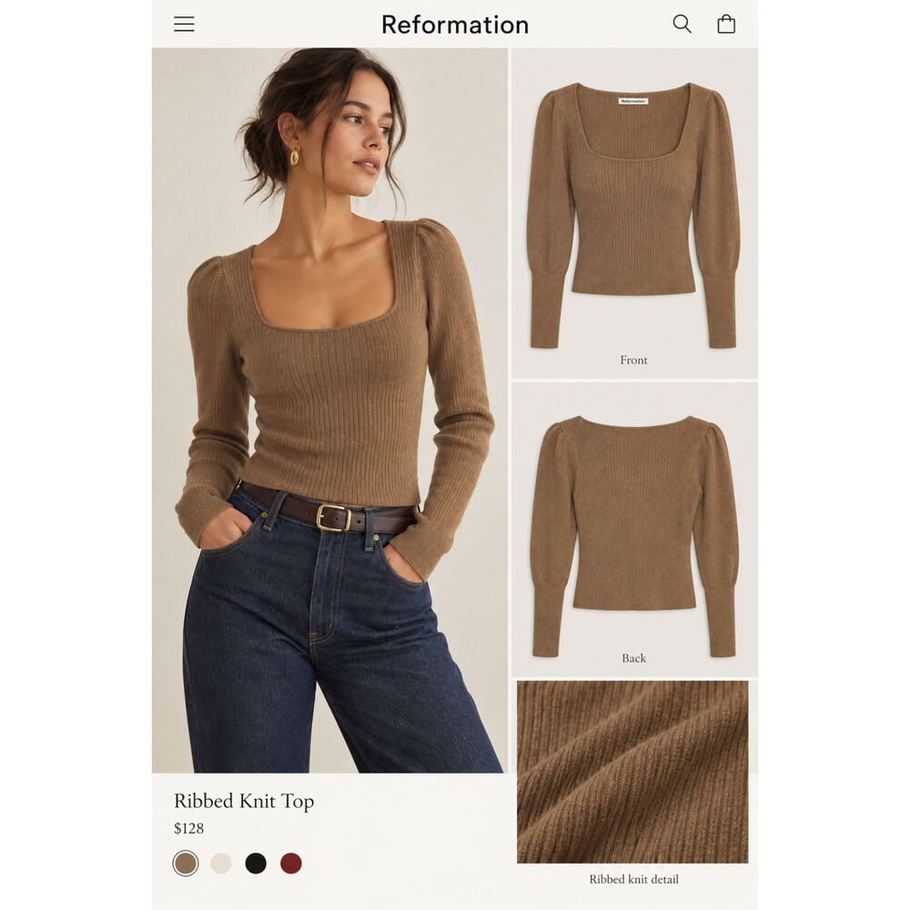 Reformation 100% Cashmere Blend Ribbed Sweater Tan Beige Small